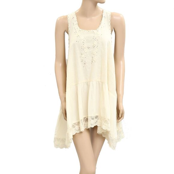 Free People Sunset Treasure Tunic Top Embroidered Beaded Lace Cotton L 280461 - Picture 5 of 9